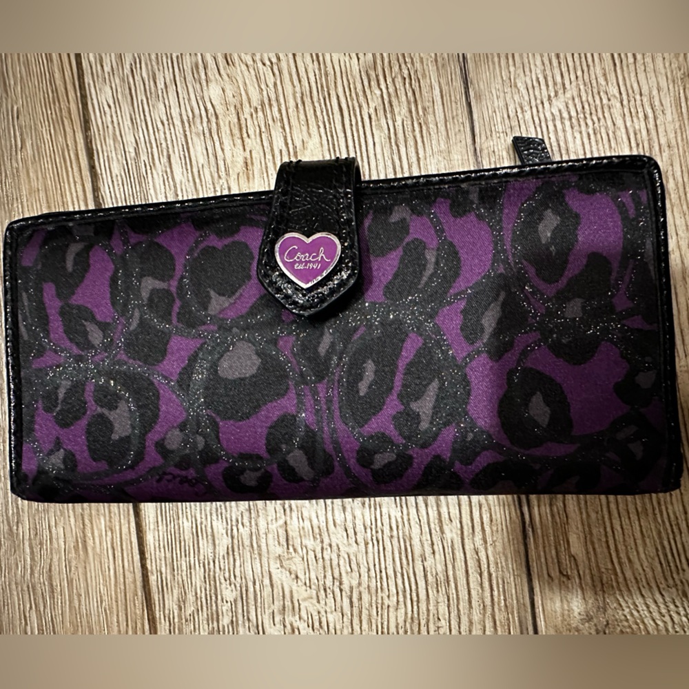 💥Rare💥🖤💜 vintage Coach -Leopard Print-Wallet (Purple Black)| Discontinued